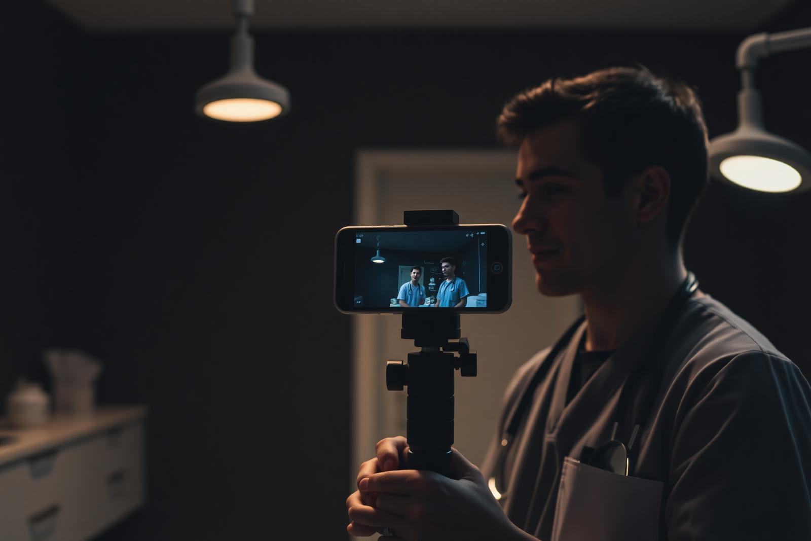Healthcare creator filming a short-form video in a clinic