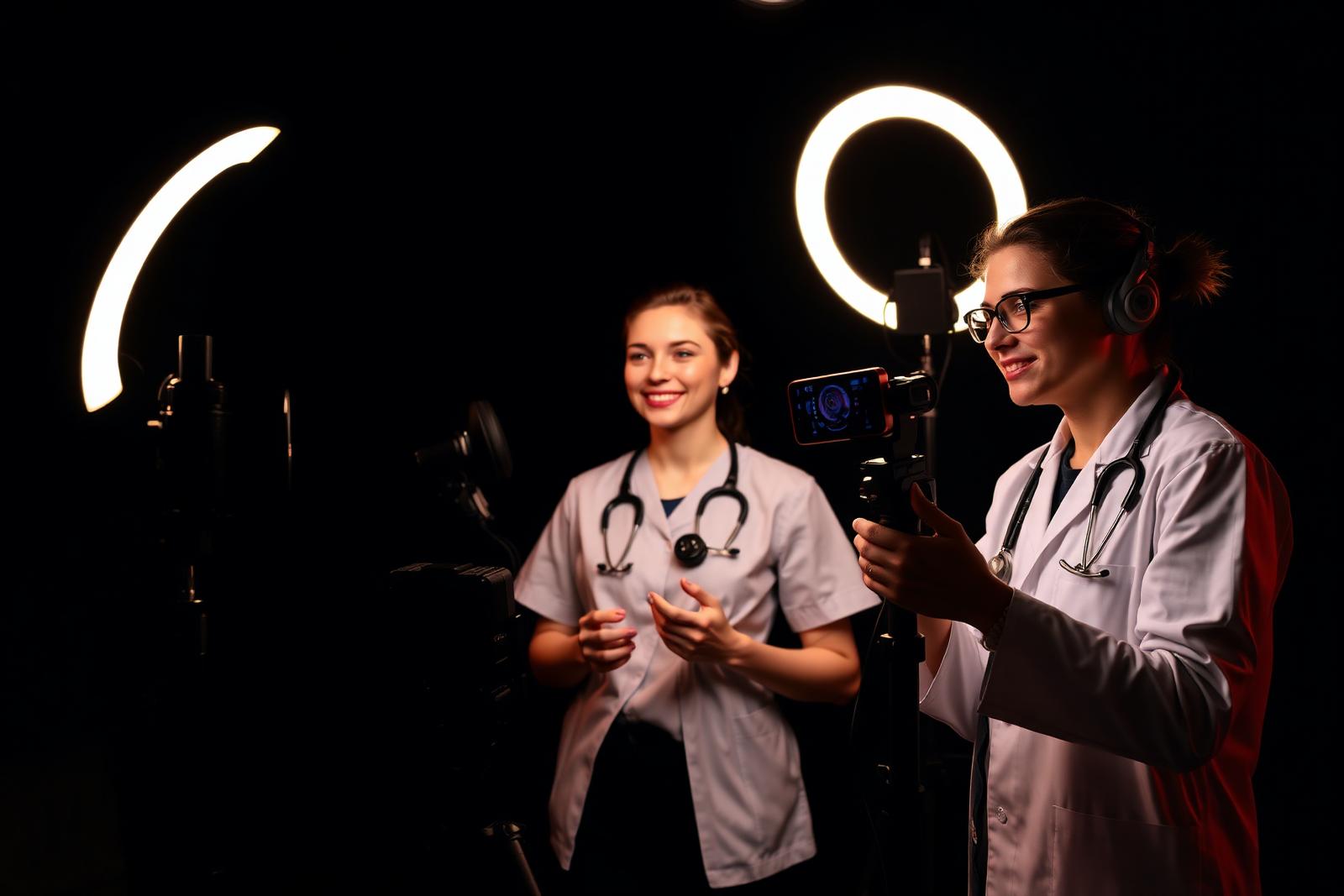 Healthcare creators recording social media content in a studio
